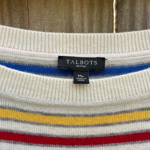 Talbots Lambswool Rainbow Stripe Crew Neck Sweater Top - Picture 2 of 7